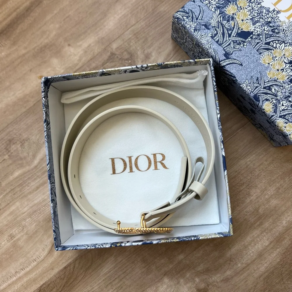 Christian Dior CD Crystal Belt | Cream Leather | Size 85 | - Picture 6 of 8